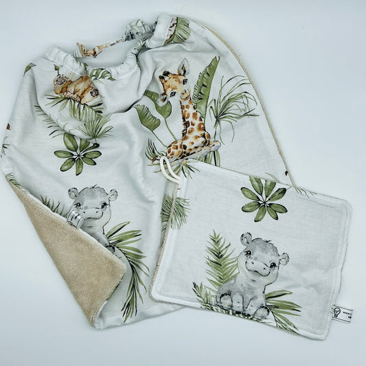 Serviette repas et débarbouillette motif Savane
