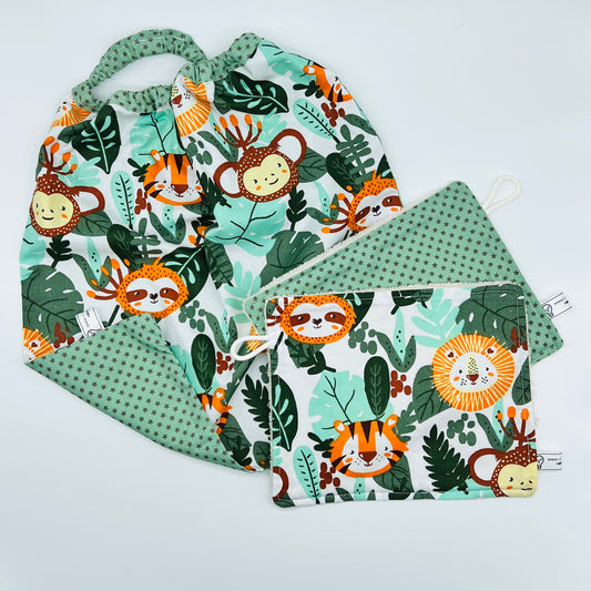 Serviette repas et débarbouillettes motif jungle
